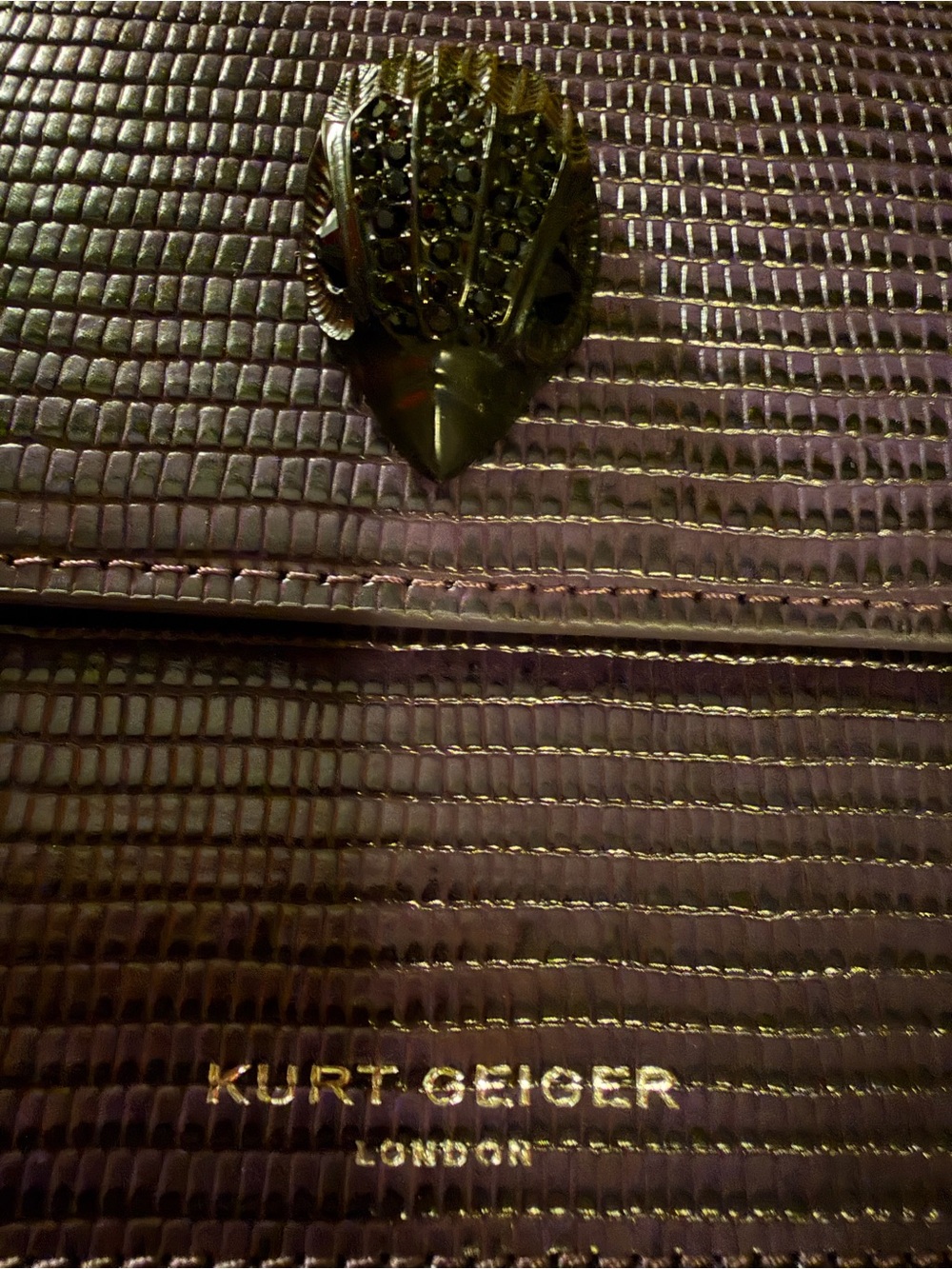 Kurt Geiger Deep Purple Lizard-Embossed Chain Shoulder Bag - Picture 9 of 11